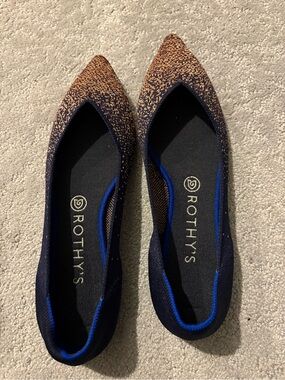 Rothy's Women's Pointed Toe Flats in Navy and Metallic Copper